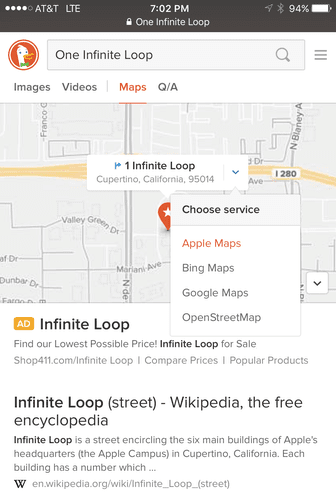DuckDuckGo mobile directions