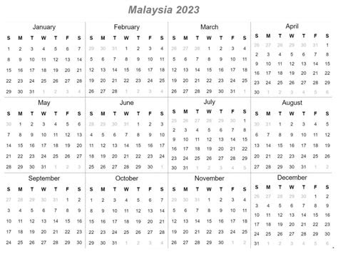  free printable malaysia 2023 calendar with holidays pdf