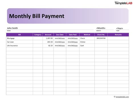  bill payment log template for your needs