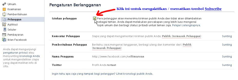 cara menonaktifkan tombol berlangganan, menghilangkan tombol berlangganan facebook