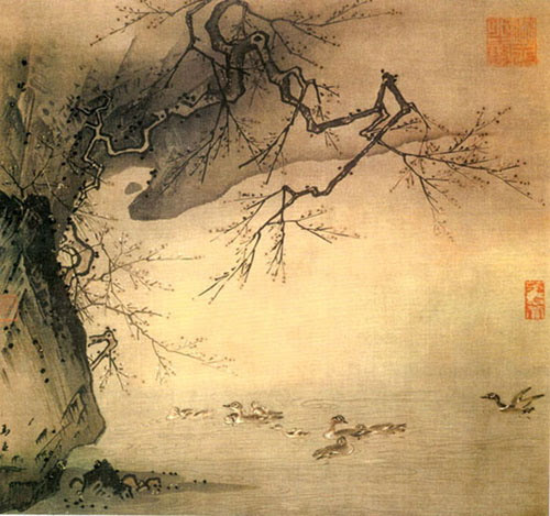 梅石溪凫图