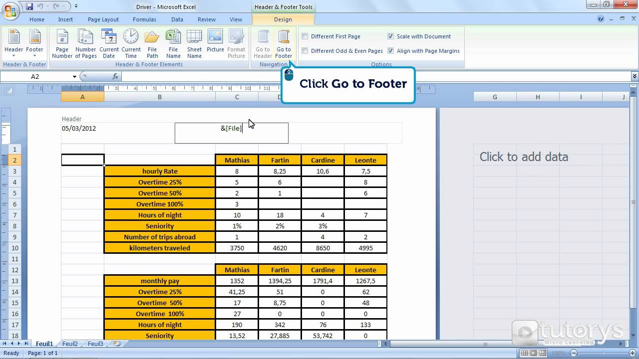 How to add headers and footers with Excel 2007? 