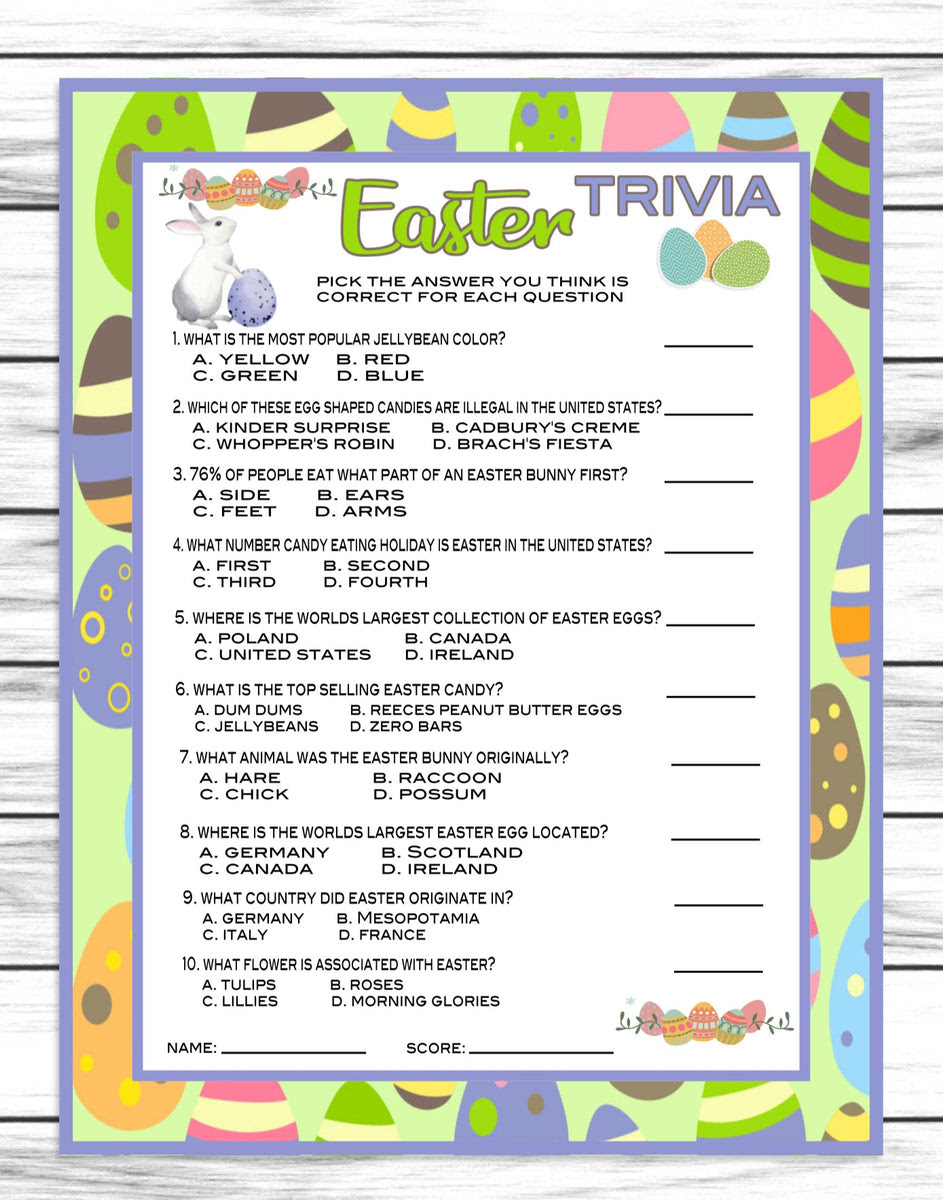 Printable Or Virtual Easter Trivia Game Easter Party Decor Easter Di Enjoymyprintables