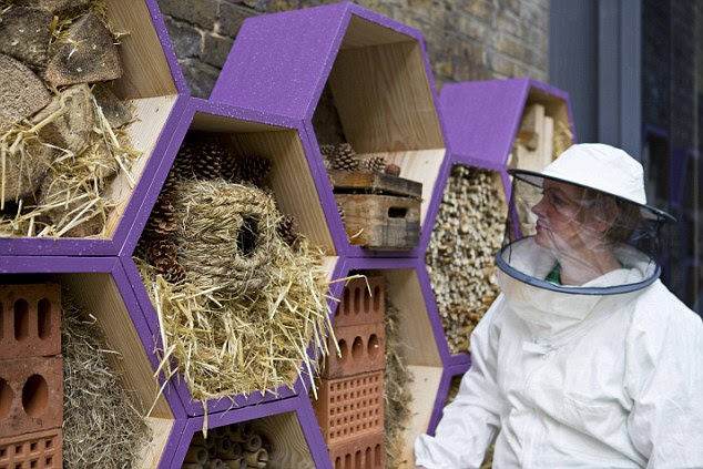 Purple reign: The new 'bee hotel' was designed by the hotel's beekeeper Camilla Goddard