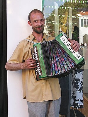 Busking Accordionist in Dorsten. Pictured acco...