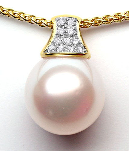 Originalfoto 14,2mm SUPER-ROSE-SÜDSEEPERLE DIAMANTKOLLIER 2.300€ NEU