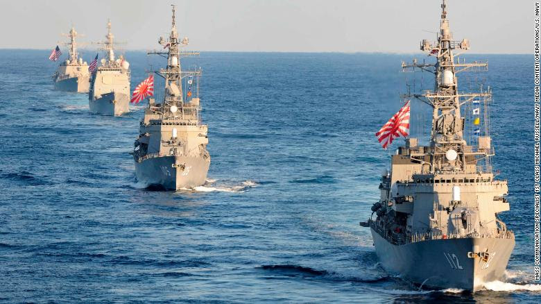 The Japanese Maritime Self-Defense Force warships join in the Pacific exercises.