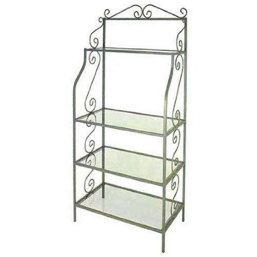 Grace 24 inch Traditional Graduated Bakers Rack 4 Glass Shelves Plain Tips Jade Patina