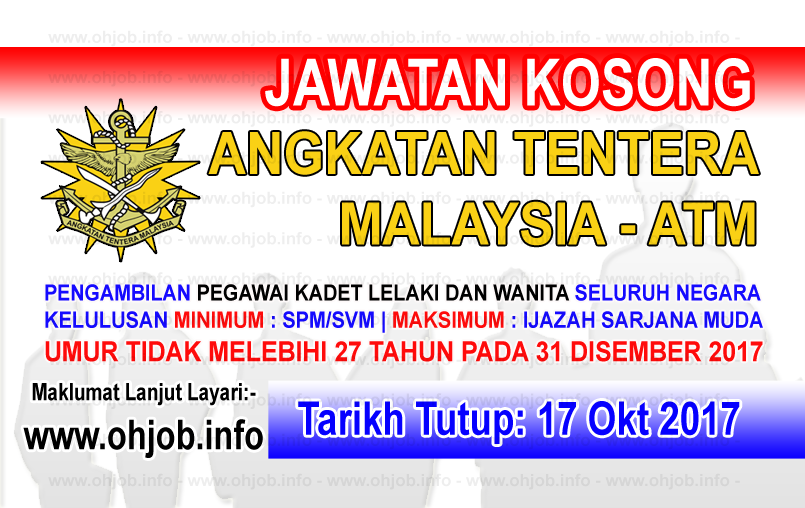 Jawatan Kerja Kosong ATM - Angkatan Tentera Malaysia logo www.ohjob.info oktober 2017