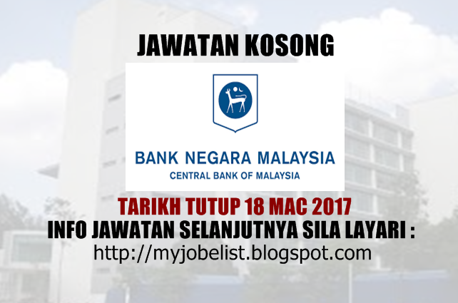 Jawatan Kosong Bank Negara Malaysia (BNM) Mac 2017