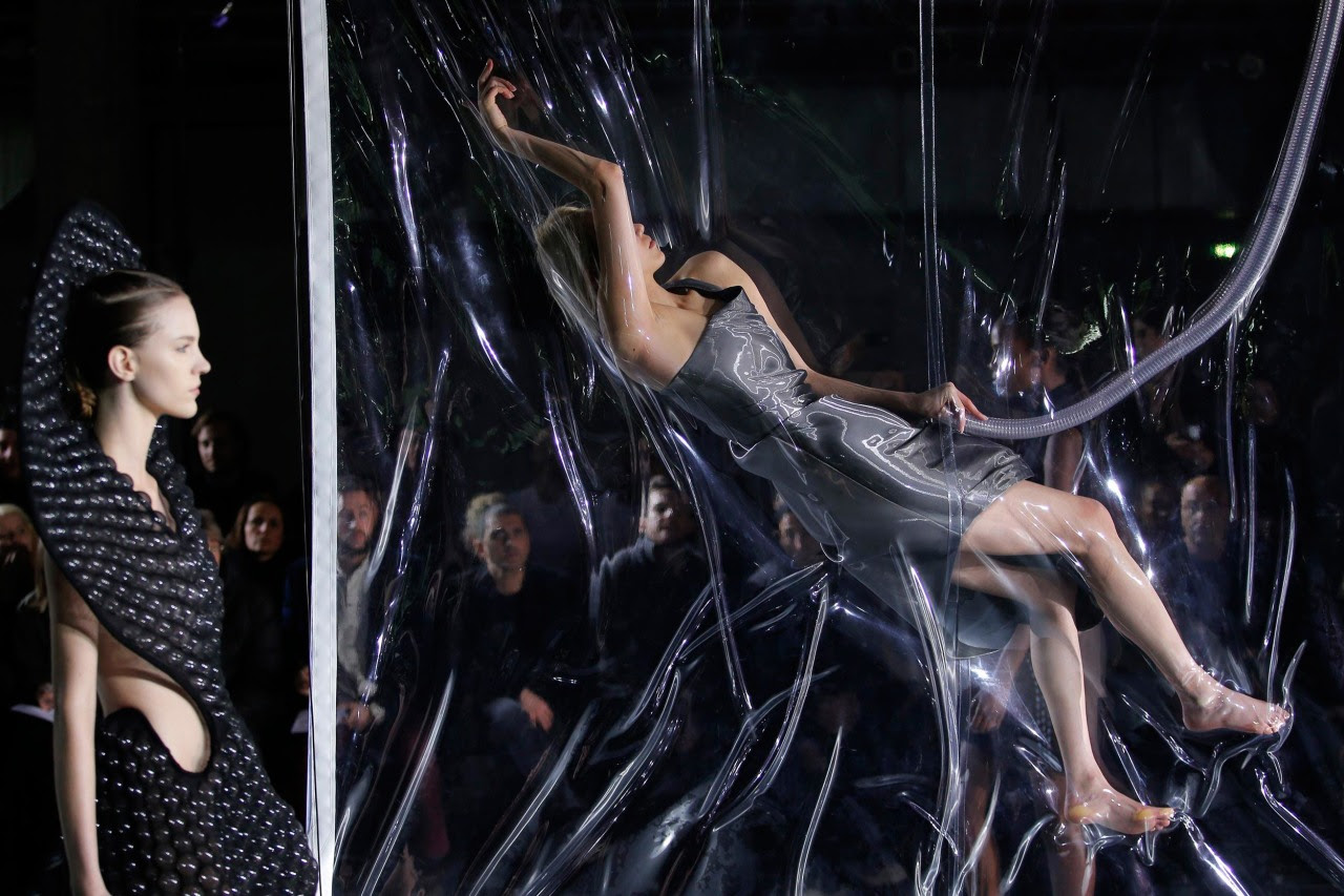 Image: A model presents a creation by designer Iris van Herpen as part of her Fall/Winter 2014-2015 women's ready-to-wear collection during Paris Fashion Week