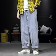 Cheap Straight Jeans Men's Fashion Washed Solid Color Casual Jean Pants Men Streetwear Loose Hip Hop Denim Trousers Mens M-5XL