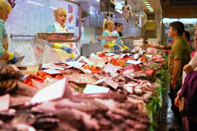 Fish stand at La Merce market, Barcelona, Spain [enlarge]