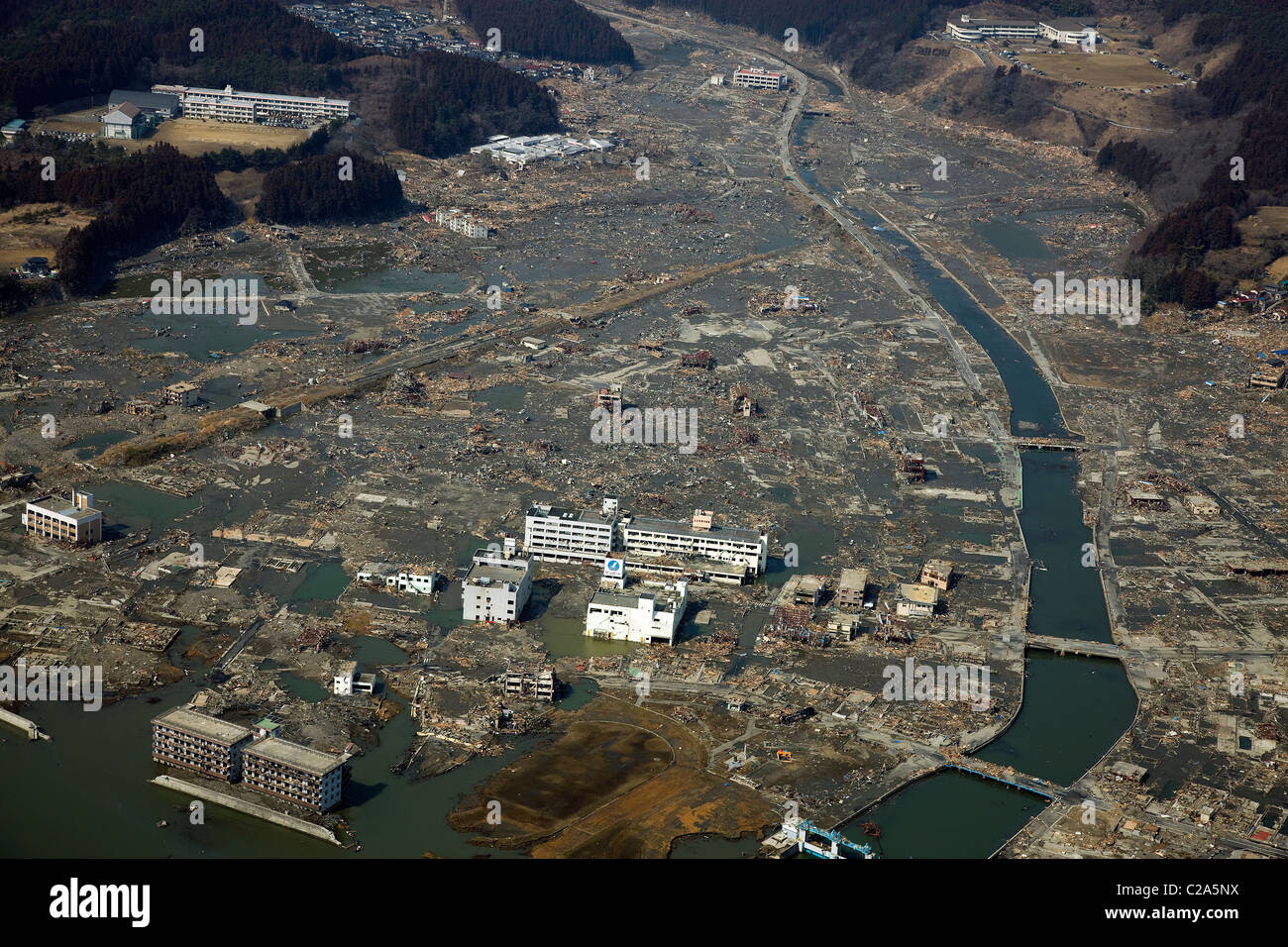 Aerial view of Minamisanriku, Miyagi Prefecture after a 9. 0 Stock