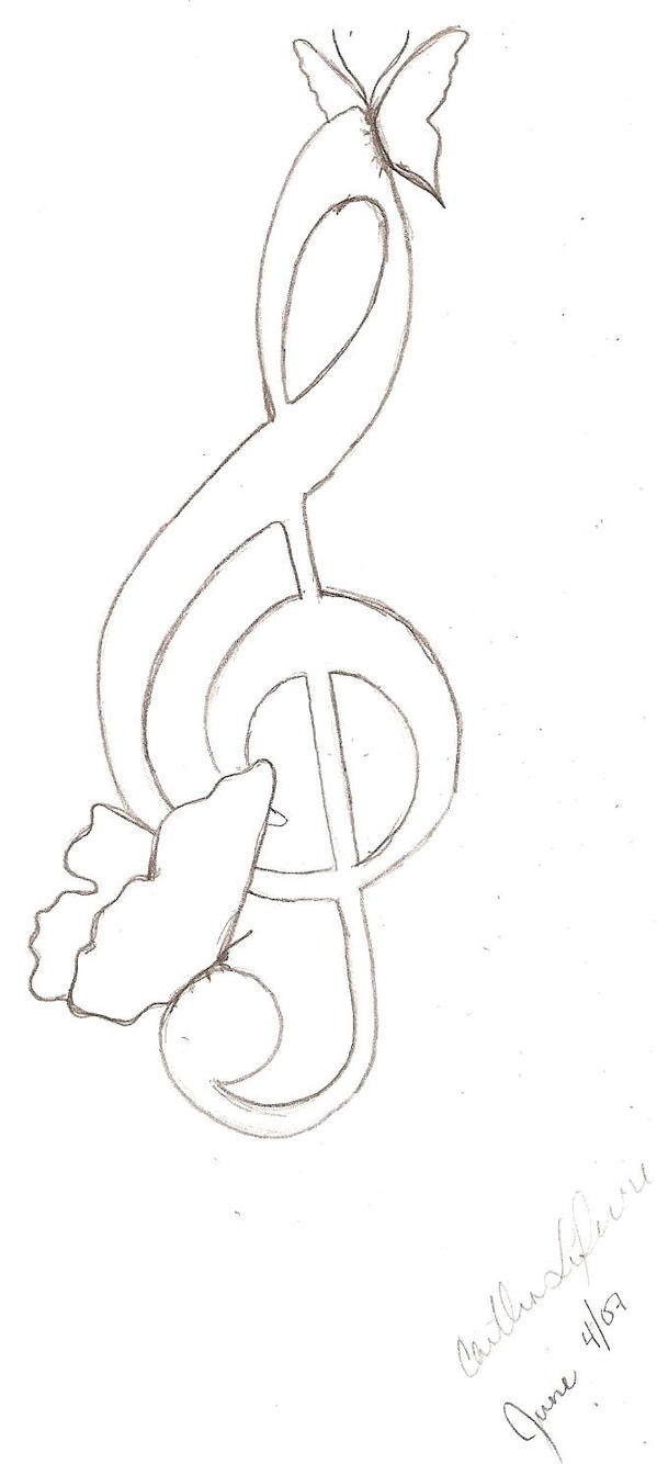 Treble Clef + Butterflies - shoulder tattoo