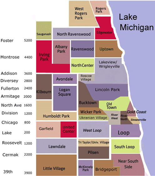 Lakeview Neighborhood Chicago Map Map of Chicago neighborhoods: Lakeview, Wrigleyville, Lincoln Park 