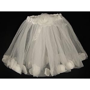 Girls White Rose Balerina Tutu Great Ballet and Fairy Costume Accessory Flower Petal Tutu