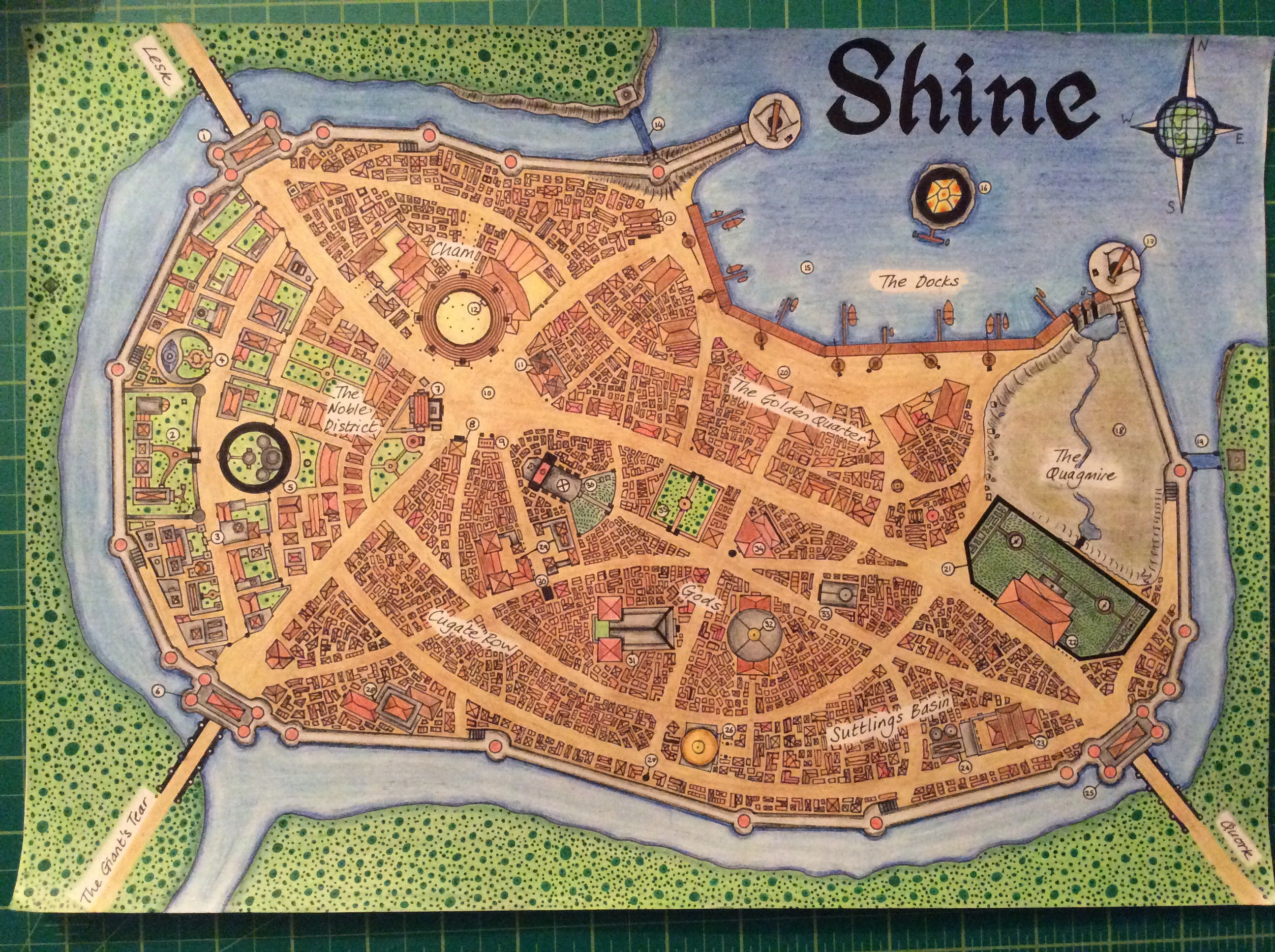 The Human Merchant City Of Shine Dnd Map Drawn In Crayon