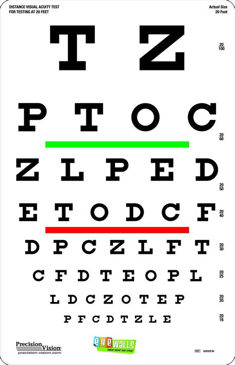  eyewalls peelstick 20 foot snellen eye chart for visual acuity