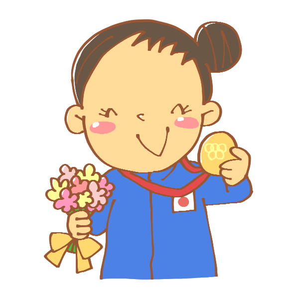 金メダルを持った女性のイラスト かわいいフリー素材が無料のイラストレイン