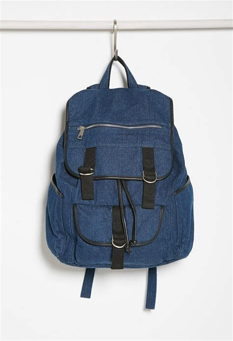 drawstring denim backpack blue dark blue