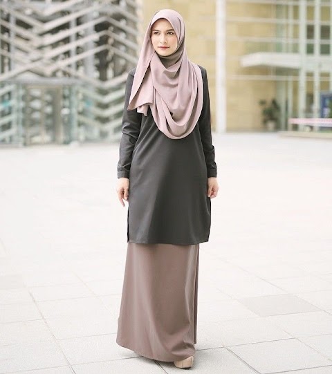 baju kurung moden kelabu tudung