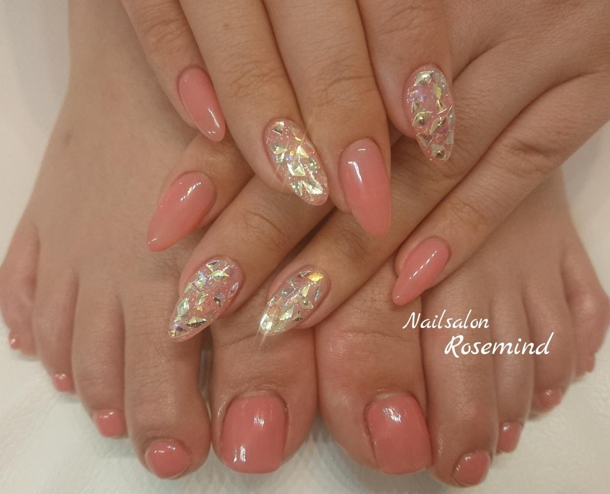 キラキラネイル 派手ネイル ピンクネイル 春 夏 ネイル 19 フットネイル 阿南市 ネイルサロン Nail Salon Rosemind