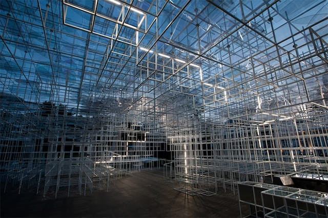 Sou Fujimotos Giant Serpentine Pavilion Converted into a Storm of LED Lightning by UVA lightning light installation architecture 