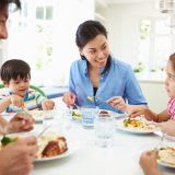 Family Sitting At Table Eating Dinner Together