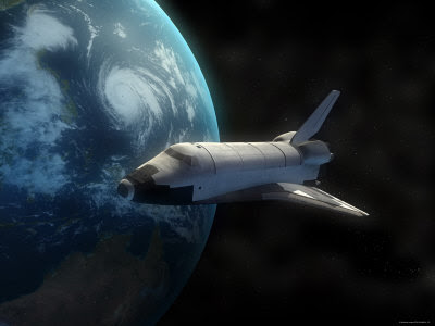 earth from space. Space Shuttle Backdropped