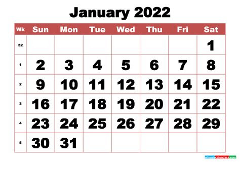 Free, easy to print pdf version of 2022 calendar in various formats. free printable january 2022 calendar with week numbers