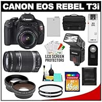 Canon EOS Rebel T3i Digital SLR Camera Body & EF-S 18-55mm IS II Lens with 55-250mm IS Lens + 16GB Card + .45x Wide Angle & 2x Telephoto Lenses + Flash + Case + Battery + Remote + Filters + Accessory Kit