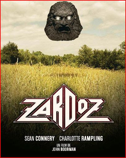 'Zardoz' Floating Frozen into Stone Disembodied Head with Castrating Toothed Mouth and Glowing 

Eyes