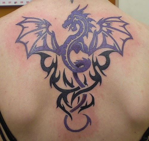  tribal dragon back tattoo 
