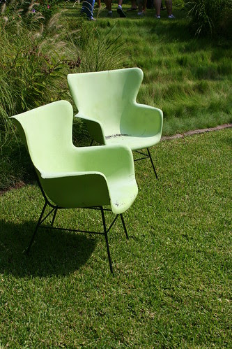 chairs and grassy waterfall