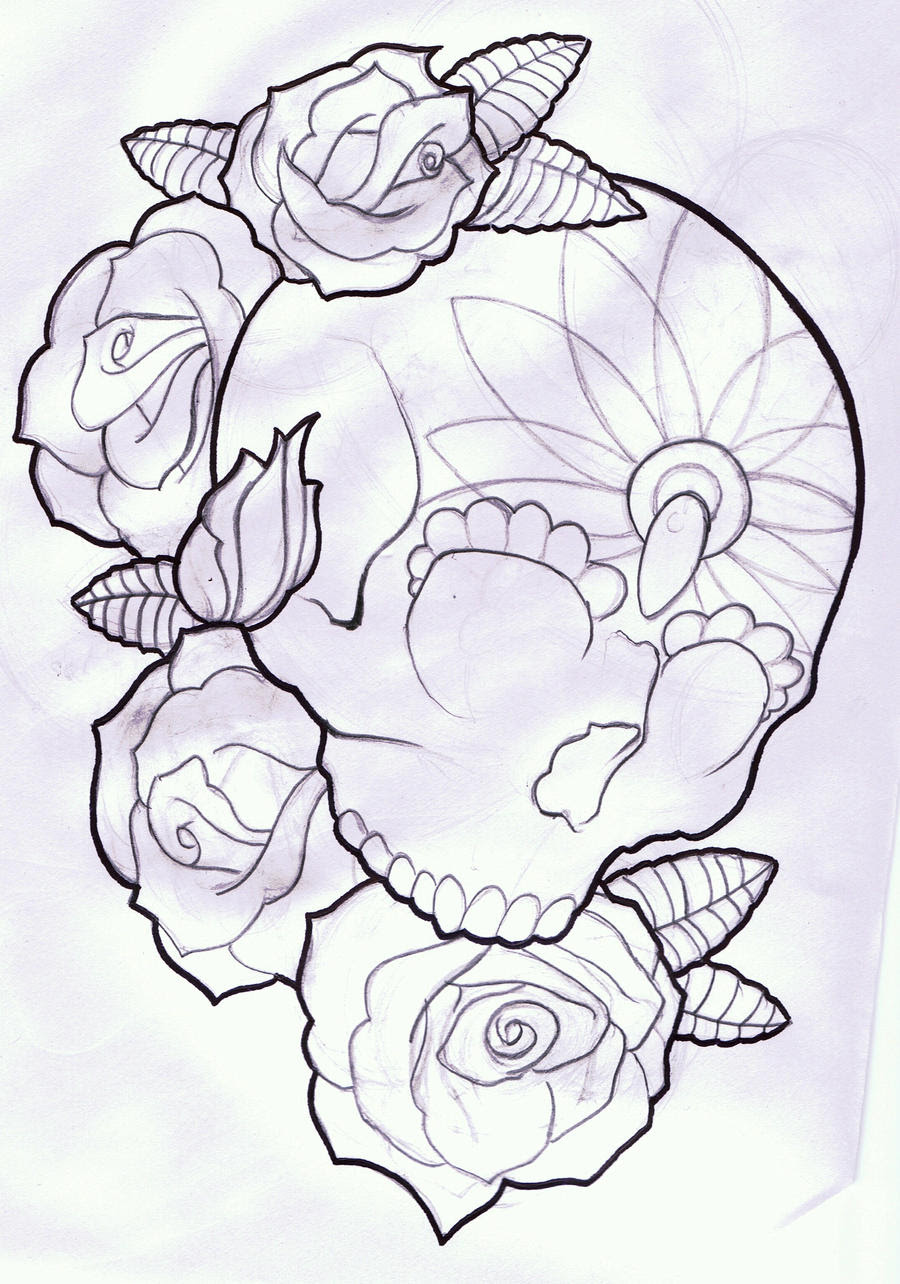 Traditional Skull And Rose Tattoo