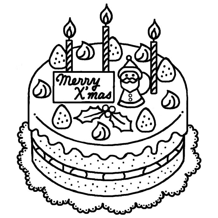 クリスマスケーキ 白黒 フード ケーキ1 クリスマスのイラスト素材