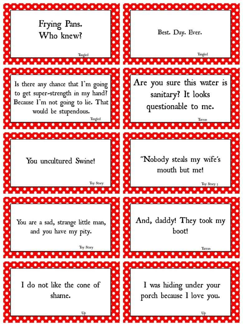Disney Movie Quotes game with Free Printables