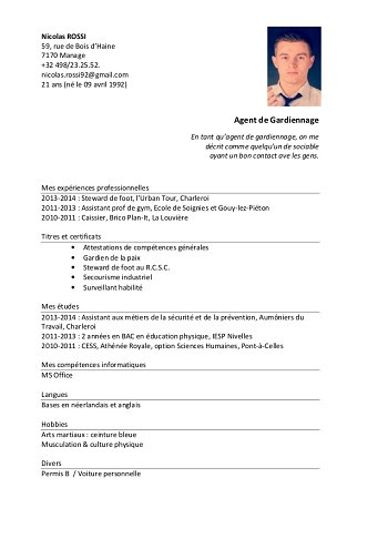 Exemple de cv gardien de la paix