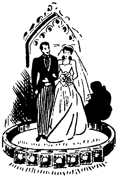 Free elegant wedding clipart of bride and groom posing for photos.