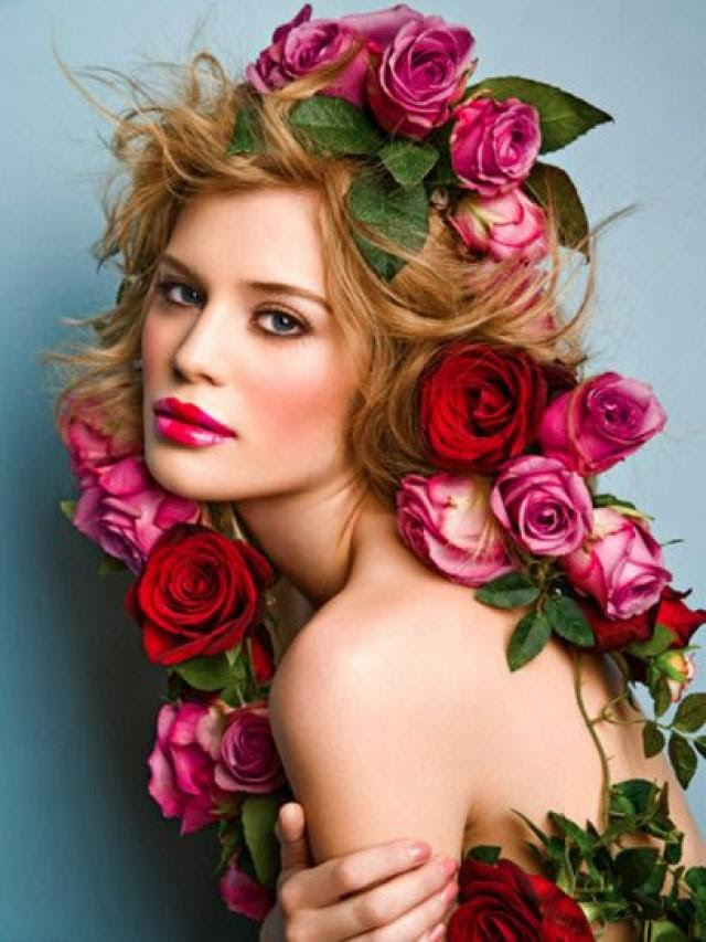 Fantasy Surrounding With A Beauty Wearing Roses As A 