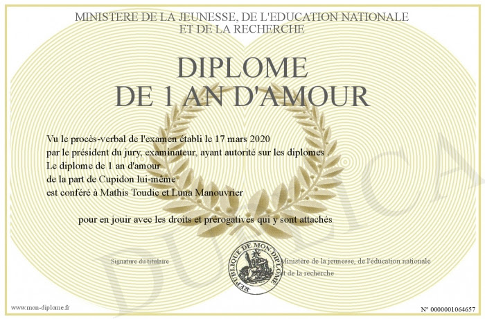 Diplome De 1 An D Amour
