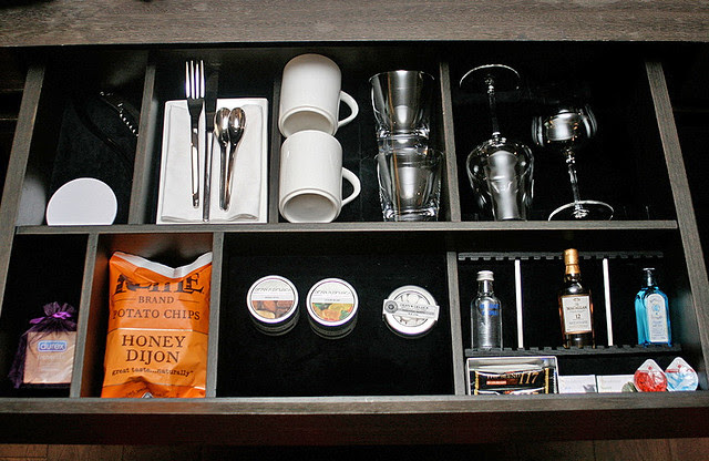 Open the desk drawer in front of the TV!