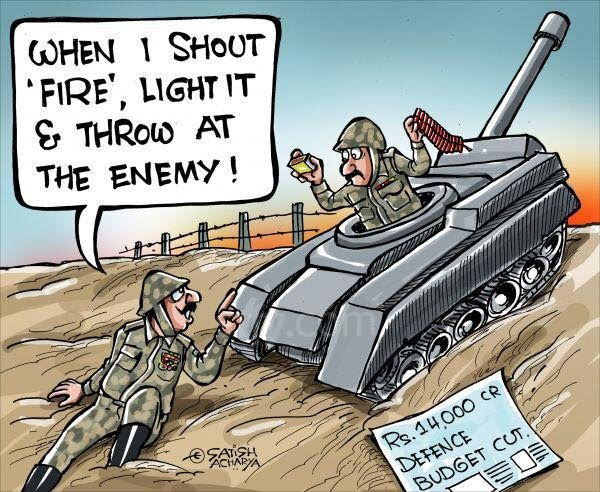 Cartoon on Defence budget cut by Satish Acharya : india
