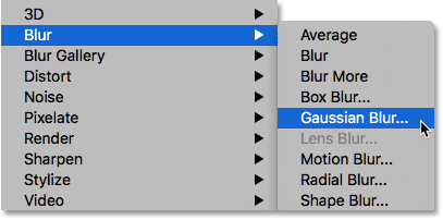 Selecting the Gaussian Blur filter. Image © 2016 Photoshop Essentials.com.