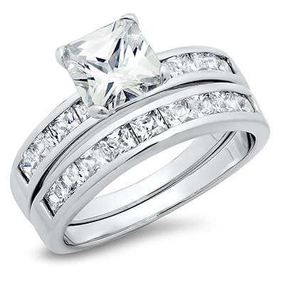 Silver wedding ring sets cubic zirconia