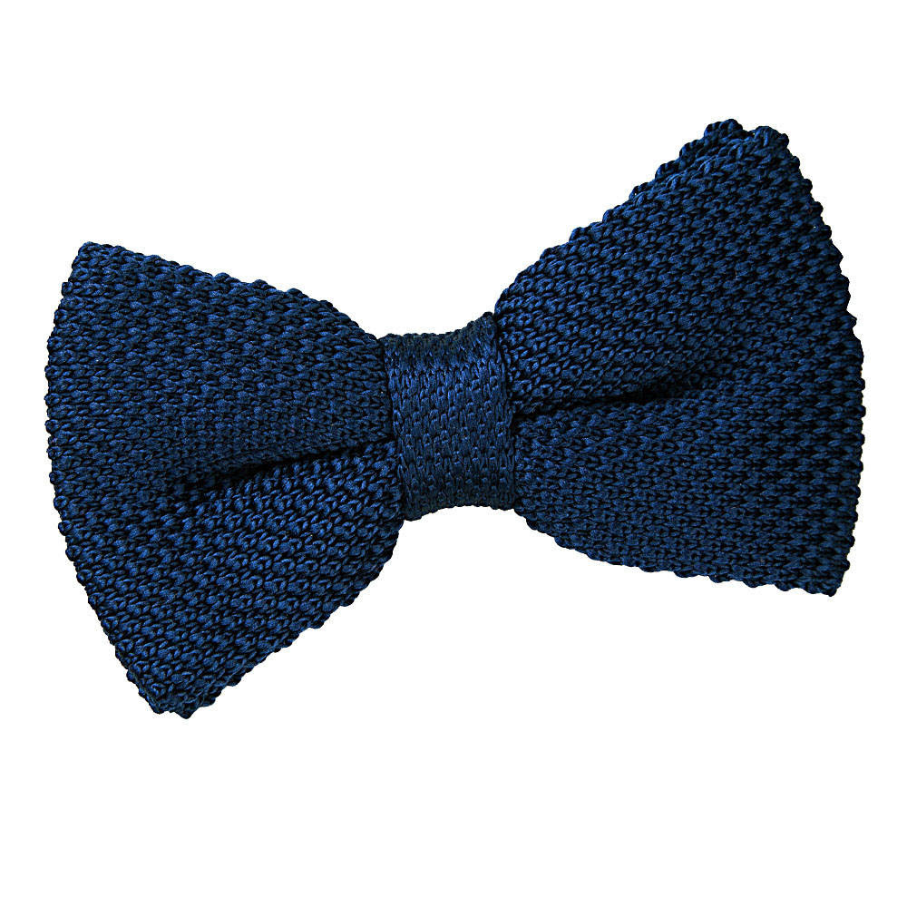 man wearing black shirt and suit with a navy blue knitted bow tie