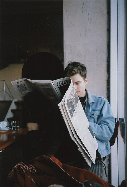 cafe, grunge, guy, hipster, indie, newspaper, photography, reading, tumblr, vintage