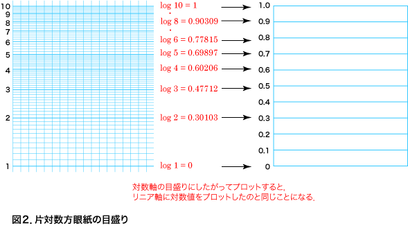 東北大学 自然科学総合実験 片対数方眼紙の使い方