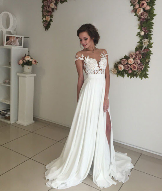 Formal Dress Elegant white prom dress A line chiffon Formal Dress Elegant white prom dress A line chiffon